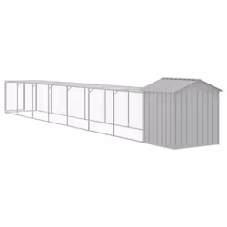 vidaXL Chicken Cage with Run Farm Chicken Run Coop Hen House Galvanised Steel - light grey, 117 x 813 x 123 cm - Additional view 4