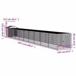 vidaXL Chicken Cage with Run Farm Chicken Run Coop Hen House Galvanised Steel - light grey, 117 x 1017 x 123 cm - Additional view 3