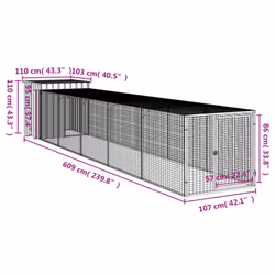 vidaXL Chicken Cage Chicken Run Coop with Run Anthracite Galvanised Steel - anthracite, 110 x 609 x 110 cm - Additional view 7