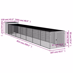 vidaXL Chicken Cage Chicken Run Coop with Run Anthracite Galvanised Steel - anthracite, 110 x 813 x 110 cm - Additional view 7