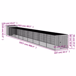 vidaXL Chicken Cage Chicken Run Coop with Run Anthracite Galvanised Steel - anthracite, 110 x 1017 x 110 cm - Additional view 3