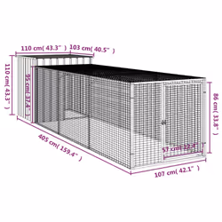 vidaXL Chicken Cage Chicken Run Coop with Run Anthracite Galvanised Steel - light grey, 110 x 405 x 110 cm