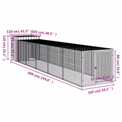 vidaXL Chicken Cage Chicken Run Coop with Run Anthracite Galvanised Steel - light grey, 110 x 609 x 110 cm - Additional view 7
