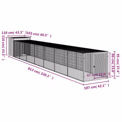 vidaXL Chicken Cage Chicken Run Coop with Run Anthracite Galvanised Steel - light grey, 110 x 813 x 110 cm