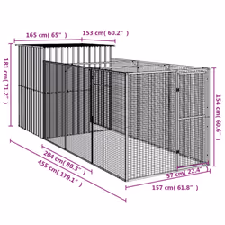 vidaXL Dog House Dog Kennel with Run Dog Cage Anthracite Galvanised Steel - light grey, 165 x 455 x 181 cm - Additional view 7