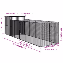 vidaXL Dog House Dog Kennel with Run Dog Cage Anthracite Galvanised Steel - light grey, 165 x 659 x 181 cm - Additional view 7