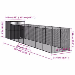 vidaXL Dog House Dog Kennel with Run Dog Cage Anthracite Galvanised Steel - light grey, 165 x 863 x 181 cm - Additional view 3