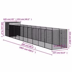 vidaXL Dog House Dog Kennel with Run Dog Cage Anthracite Galvanised Steel - light grey, 165 x 1067 x 181 cm - Additional view 7