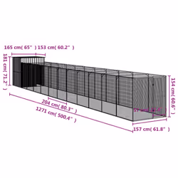 vidaXL Dog House Dog Kennel with Run Dog Cage Anthracite Galvanised Steel - light grey, 165 x 1271 x 181 cm - Additional view 3