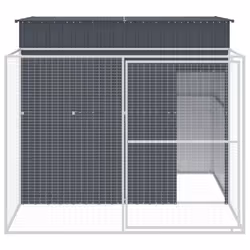 vidaXL Dog House Dog Kennel with Run Dog Cage Light Grey Galvanised Steel - anthracite, 214 x 253 x 181 cm - Additional view 2