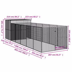 vidaXL Dog House Dog Kennel with Run Dog Cage Light Grey Galvanised Steel - anthracite, 214 x 661 x 181 cm