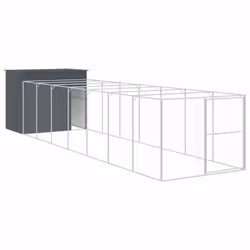 vidaXL Dog House Dog Kennel with Run Dog Cage Light Grey Galvanised Steel - anthracite, 214 x 865 x 181 cm