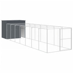 vidaXL Dog House Dog Kennel with Run Dog Cage Light Grey Galvanised Steel - anthracite, 214 x 865 x 181 cm