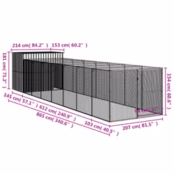 vidaXL Dog House Dog Kennel with Run Dog Cage Light Grey Galvanised Steel - anthracite, 214 x 865 x 181 cm