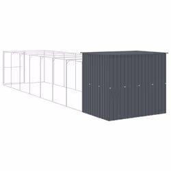 vidaXL Dog House Dog Kennel with Run Dog Cage Light Grey Galvanised Steel - anthracite, 214 x 865 x 181 cm - Additional view 4