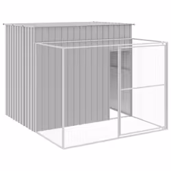 vidaXL Dog House Dog Kennel with Run Dog Cage Light Grey Galvanised Steel - light grey, 214 x 253 x 181 cm
