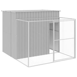 vidaXL Dog House Dog Kennel with Run Dog Cage Light Grey Galvanised Steel - light grey, 214 x 253 x 181 cm