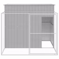 vidaXL Dog House Dog Kennel with Run Dog Cage Light Grey Galvanised Steel - light grey, 214 x 253 x 181 cm