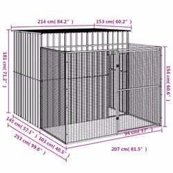 vidaXL Dog House Dog Kennel with Run Dog Cage Light Grey Galvanised Steel - light grey, 214 x 253 x 181 cm