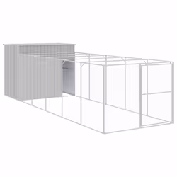 vidaXL Dog House Dog Kennel with Run Dog Cage Light Grey Galvanised Steel - light grey, 214 x 661 x 181 cm