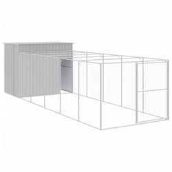 vidaXL Dog House Dog Kennel with Run Dog Cage Light Grey Galvanised Steel - light grey, 214 x 661 x 181 cm