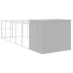 vidaXL Dog House Dog Kennel with Run Dog Cage Light Grey Galvanised Steel - light grey, 214 x 661 x 181 cm - Additional view 4