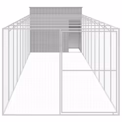 vidaXL Dog House Dog Kennel with Run Dog Cage Light Grey Galvanised Steel - light grey, 214 x 1069 x 181 cm - Additional view 2