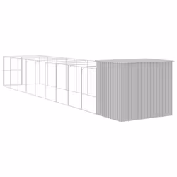 vidaXL Dog House Dog Kennel with Run Dog Cage Light Grey Galvanised Steel - light grey, 214 x 1069 x 181 cm - Additional view 4