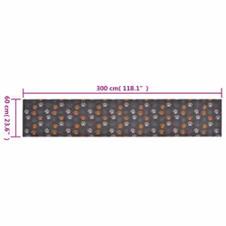 vidaXL Kitchen Rug Anti Fatigue Mat Runner Rug Washable Floor Carpet Velvet - grey with paw prints, 60 x 300 cm - Additional view 4