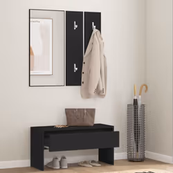 vidaXL Hallway Furniture Set Shoe Bench Coat Hanger Black Engineered Wood - Additional view 2