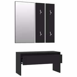 vidaXL Hallway Furniture Set Shoe Bench Coat Hanger Black Engineered Wood - Additional view 6