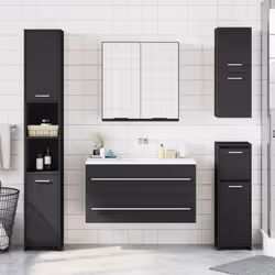 vidaXL Bathroom Mirror Cabinet Wall Mounted Cabinet Black Engineered Wood