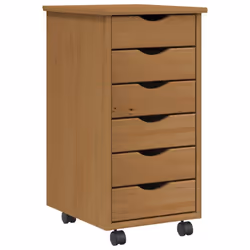 vidaXL Rolling Cabinet with Drawers Mobile File Cabinet Solid Wood Pine MOSS - honey brown, 34 x 39 x 65.5 cm
