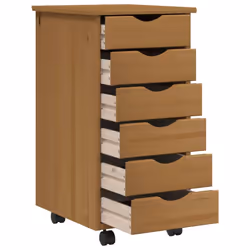 vidaXL Rolling Cabinet with Drawers Mobile File Cabinet Solid Wood Pine MOSS - honey brown, 34 x 39 x 65.5 cm