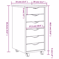 vidaXL Rolling Cabinet with Drawers Mobile File Cabinet Solid Wood Pine MOSS - honey brown, 34 x 39 x 65.5 cm