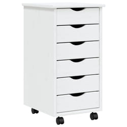 vidaXL Rolling Cabinet with Drawers Mobile File Cabinet Solid Wood Pine MOSS - white, 34 x 39 x 65.5 cm