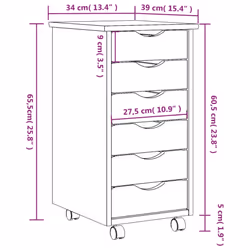 vidaXL Rolling Cabinet with Drawers Mobile File Cabinet Solid Wood Pine MOSS - grey, 34 x 39 x 65.5 cm