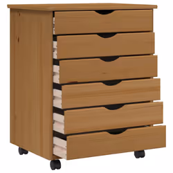 vidaXL Rolling Cabinet Trolley with Drawers Honey Brown Solid Wood Pine MOSS