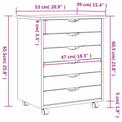 vidaXL Rolling Cabinet with Drawers Mobile File Cabinet Solid Wood Pine MOSS - white, 53 x 39 x 65.5 cm - Additional view 8