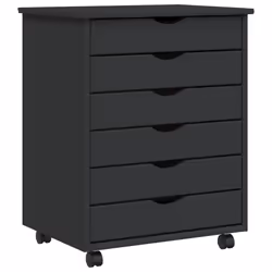 vidaXL Rolling Cabinet with Drawers Mobile File Cabinet Solid Wood Pine MOSS - grey, 53 x 39 x 65.5 cm