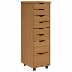 vidaXL Rolling Cabinet Office Cabinet with Drawers White Solid Wood Pine MOSS - honey brown, 34 x 39 x 103 cm