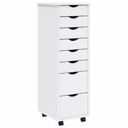 vidaXL Rolling Cabinet Office Cabinet with Drawers White Solid Wood Pine MOSS - white, 34 x 39 x 103 cm