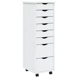 vidaXL Rolling Cabinet Office Cabinet with Drawers White Solid Wood Pine MOSS - white, 34 x 39 x 103 cm