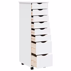 vidaXL Rolling Cabinet Office Cabinet with Drawers White Solid Wood Pine MOSS - white, 34 x 39 x 103 cm