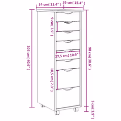 vidaXL Rolling Cabinet Office Cabinet with Drawers White Solid Wood Pine MOSS - white, 34 x 39 x 103 cm - Additional view 8