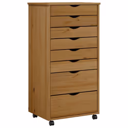vidaXL Rolling Cabinet Office Cabinet with Drawers White Solid Wood Pine MOSS - honey brown, 53 x 39 x 103 cm