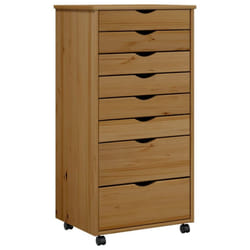 vidaXL Rolling Cabinet Office Cabinet with Drawers White Solid Wood Pine MOSS - honey brown, 53 x 39 x 103 cm
