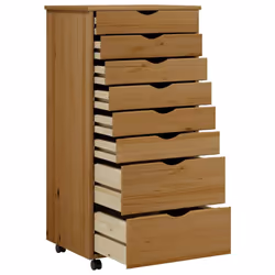 vidaXL Rolling Cabinet Office Cabinet with Drawers White Solid Wood Pine MOSS - honey brown, 53 x 39 x 103 cm
