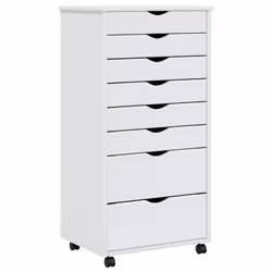 vidaXL Rolling Cabinet Office Cabinet with Drawers White Solid Wood Pine MOSS - white, 53 x 39 x 103 cm