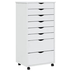 vidaXL Rolling Cabinet Office Cabinet with Drawers White Solid Wood Pine MOSS - white, 53 x 39 x 103 cm